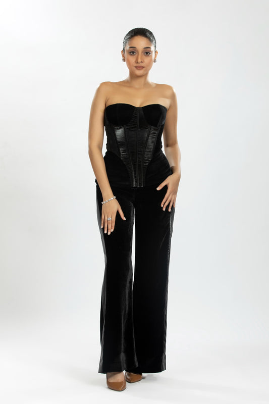 BLACK VELVET CORSET WITH PANTS