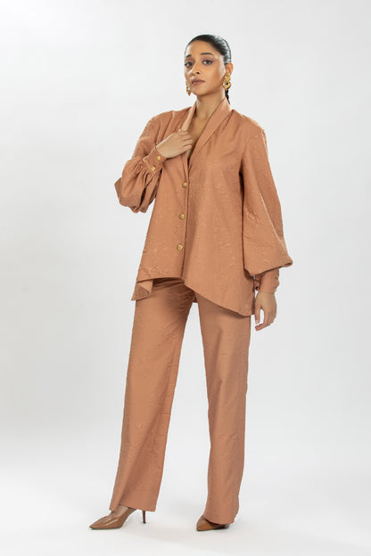 BROWN TEXTURED FABRIC  SHIRT WITH PANTS