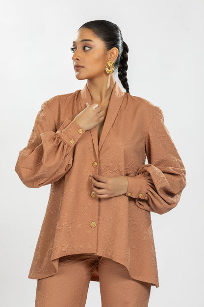 BROWN TEXTURED FABRIC  SHIRT WITH PANTS