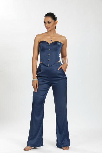 BLUE SATIN CORSET WITH PANTS