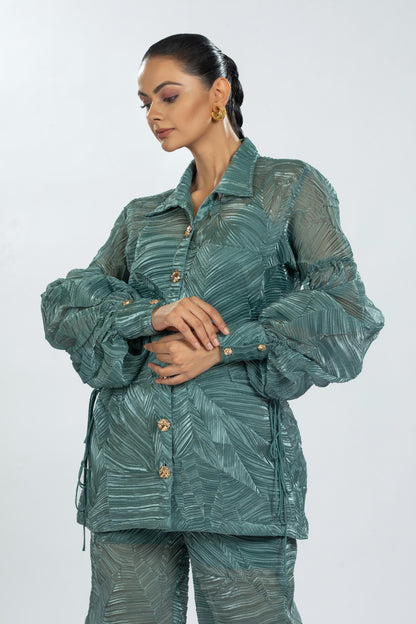 GREEN PLEATED ORGANZA SHIRT