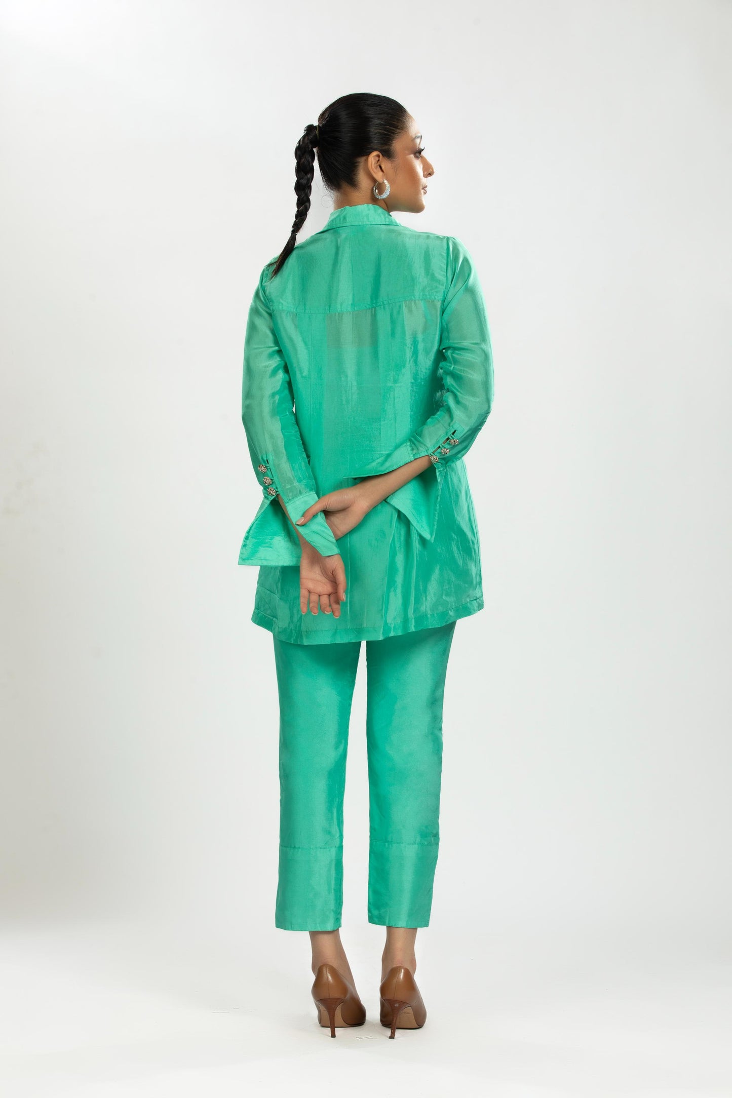 AQUA GREEN BAMBOO SILK  CO-ORD SET