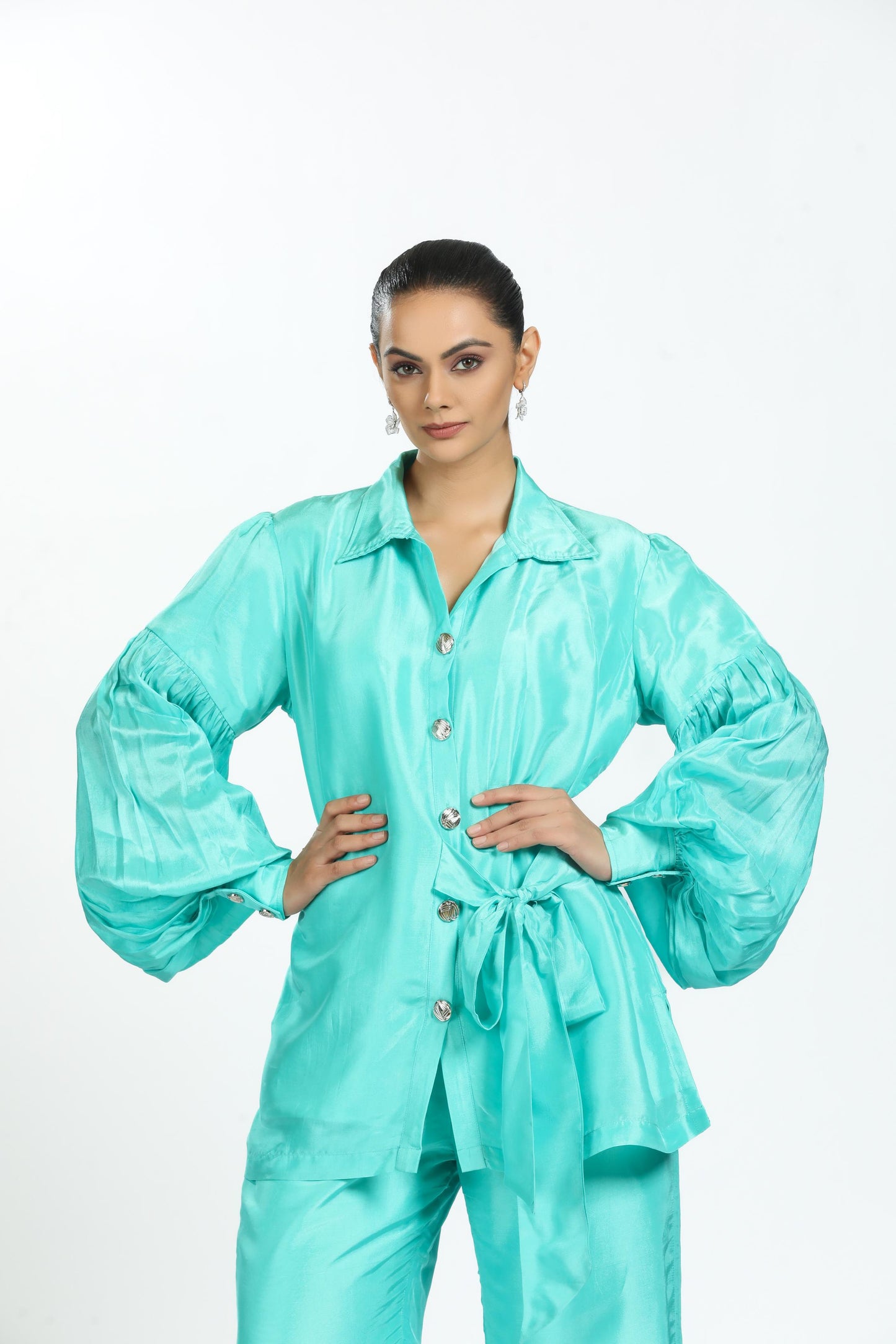 AQUA BAMBOO SILK CO-ORD SET