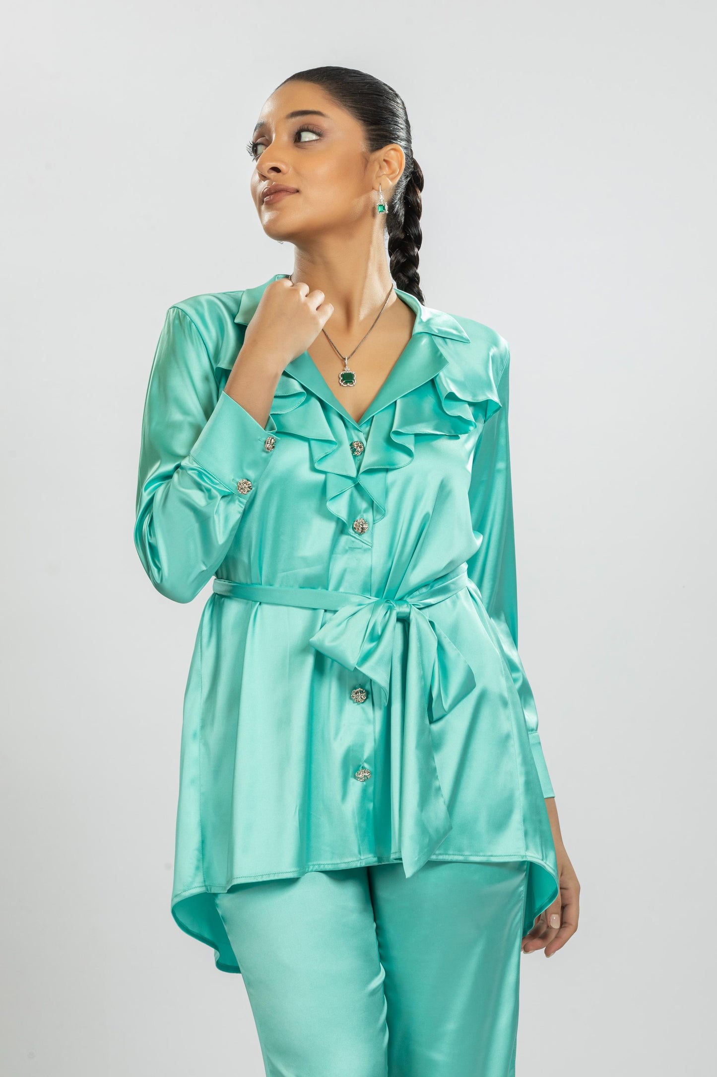 AQUA SATIN CO-ORD SET