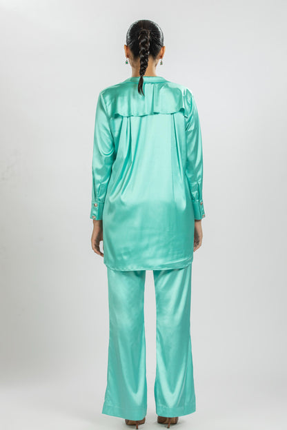 AQUA SATIN CO-ORD SET