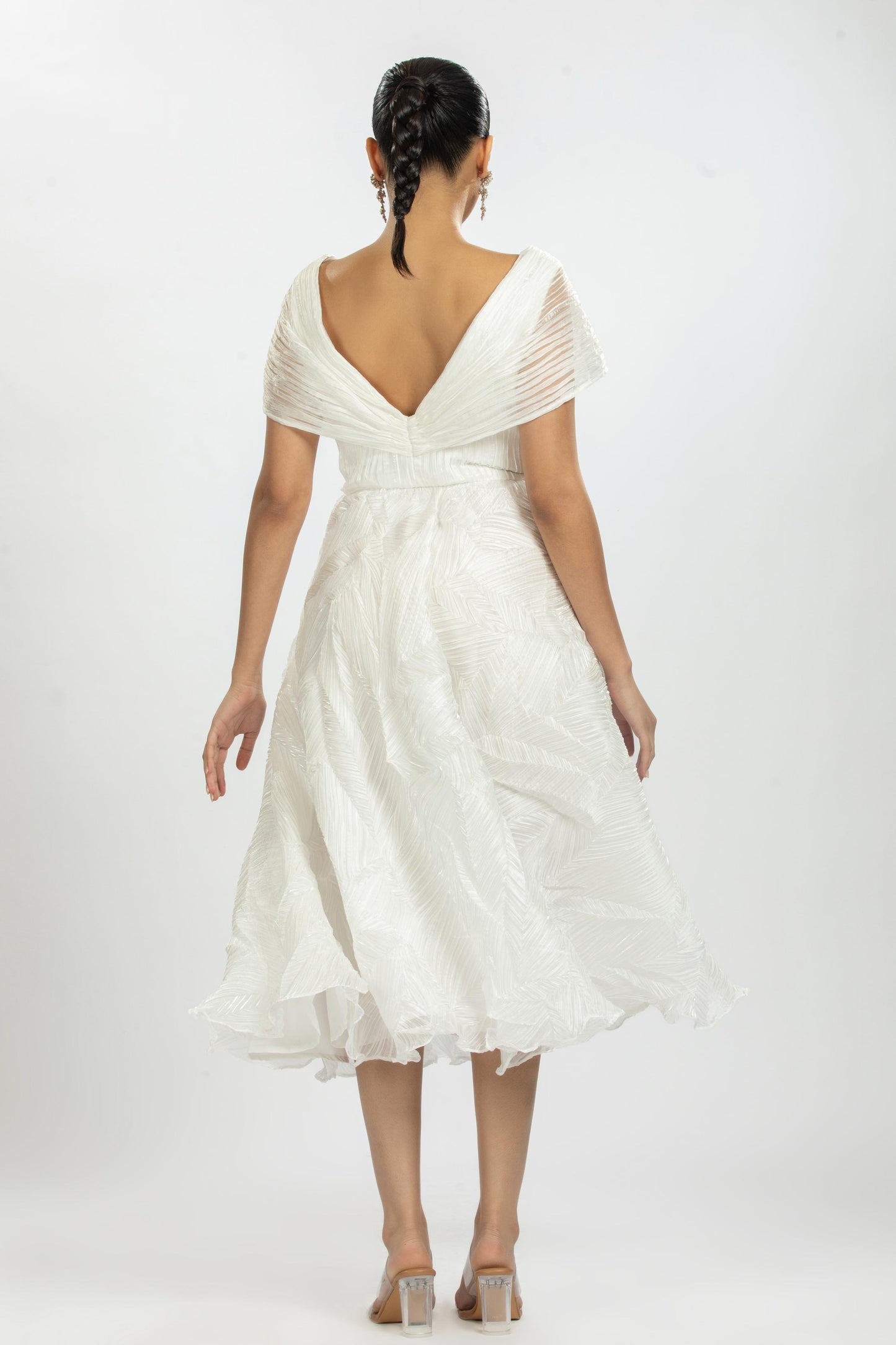 WHITE PLEATED ORGANZA DRESS