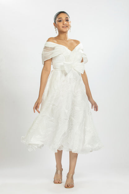 WHITE PLEATED ORGANZA DRESS