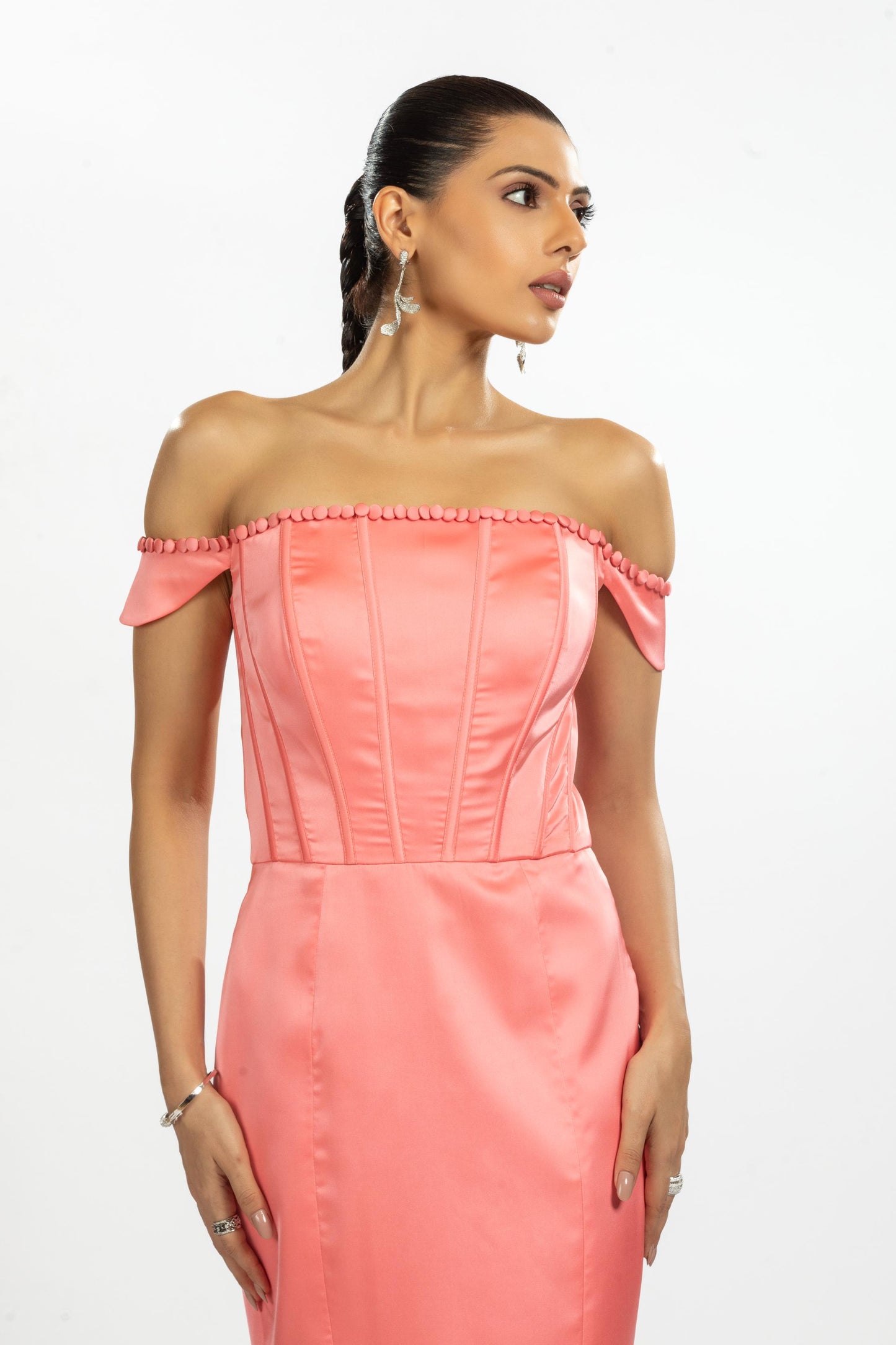 PEACH SATIN DRESS