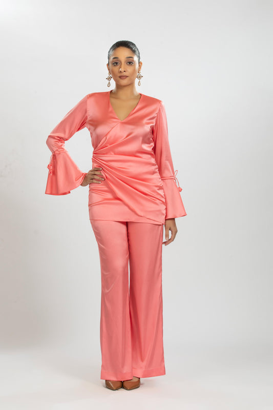 PEACH SATIN CO - ORD SET