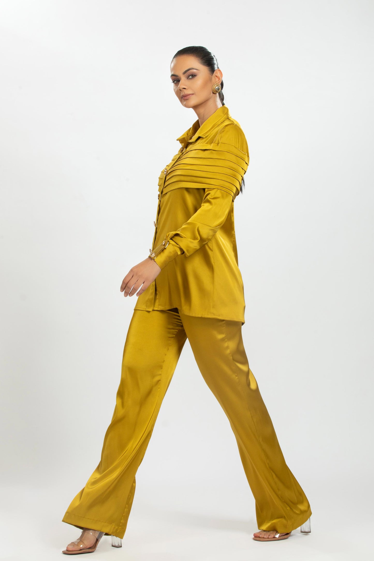 MUSTARD SATIN CO- ORD SET