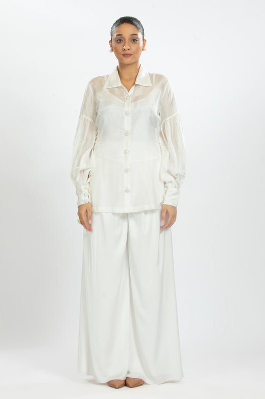 WHITE BAMBOO SILK SHIRT