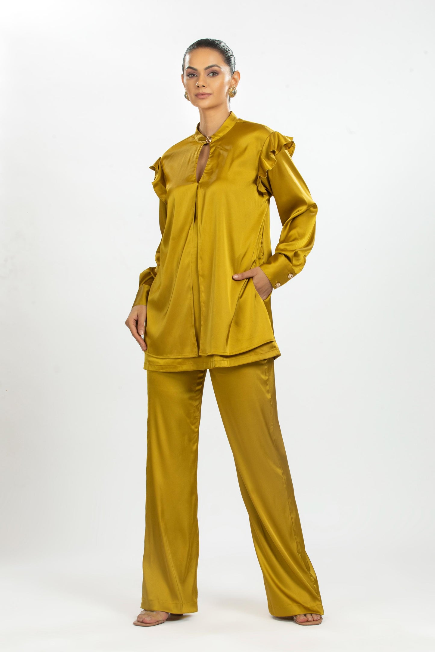 MUSTARD SATIN SHIRT