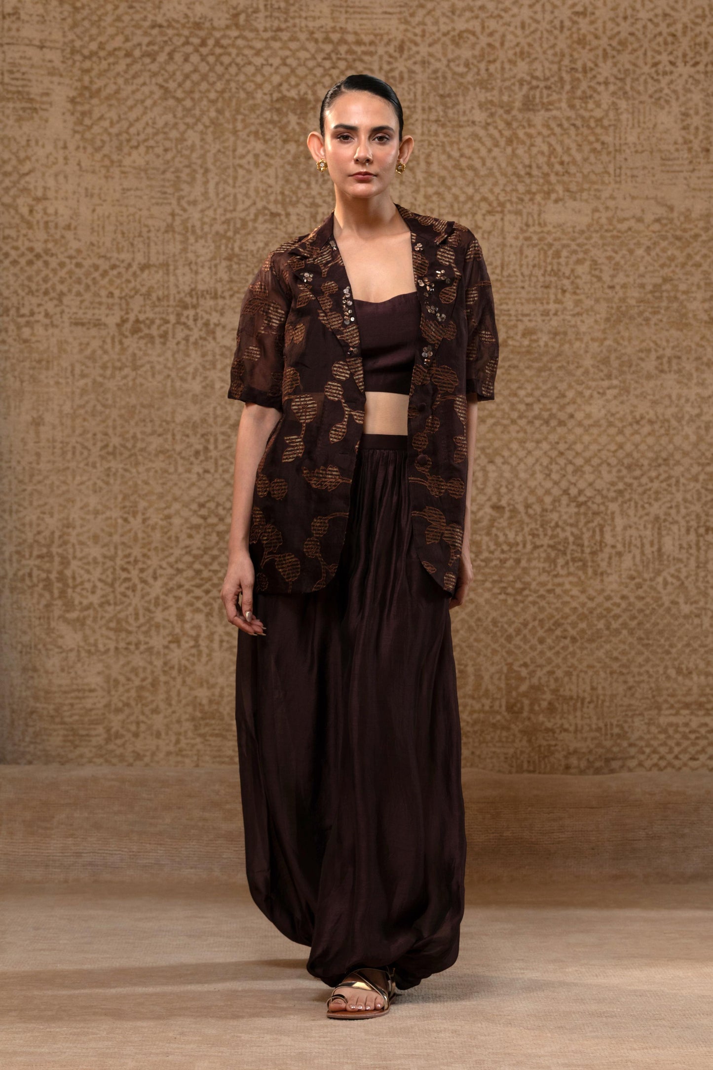 ORGANZA APPLIQUE JACKETSET - BROWN