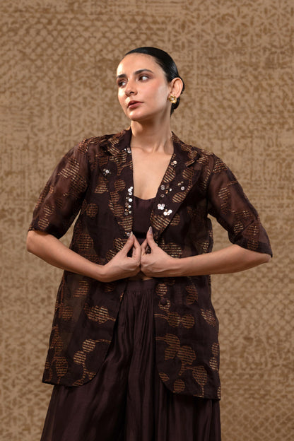 ORGANZA APPLIQUE JACKETSET - BROWN