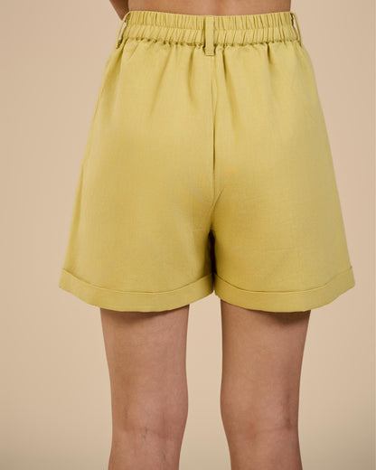LIME GREEN SHORTS WITH EMBROIDERED POCKETS