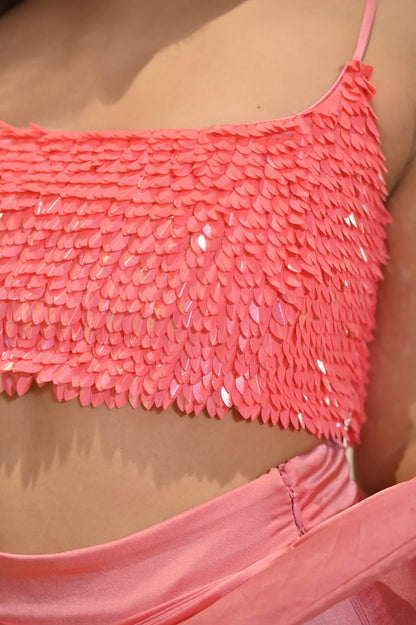 PEARL HOT PINK SEQUIN CROP TOP