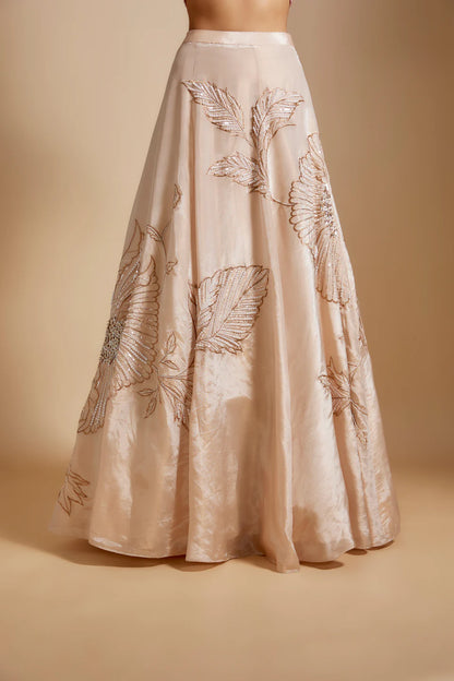 PEACH EMBROIDERED LEHENGA WITH MULTI-COLOURED BLOUSE AND DUPATTA