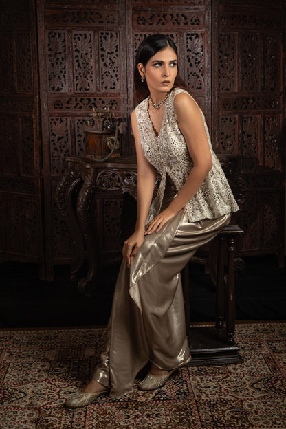 WHITE & GOLDEN SKIRT SET WITH JACKET