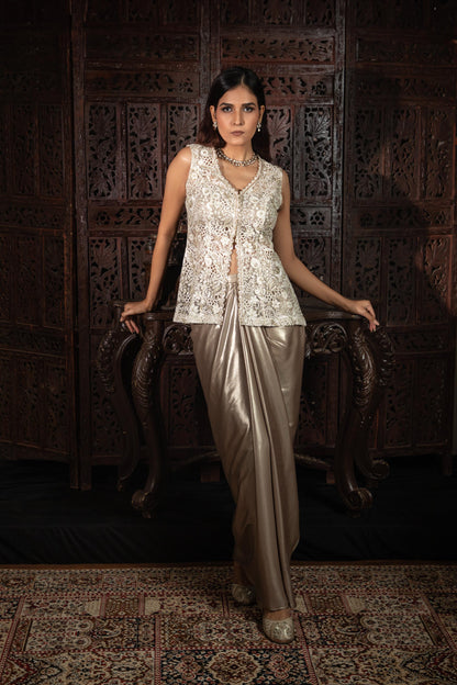 WHITE & GOLDEN SKIRT SET WITH JACKET