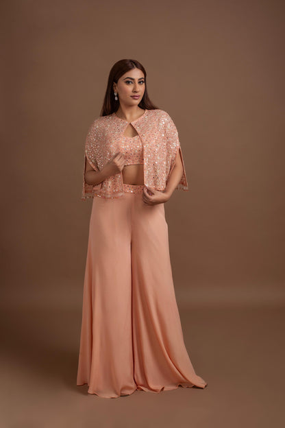 PEACH PANT SET WITH CAPE