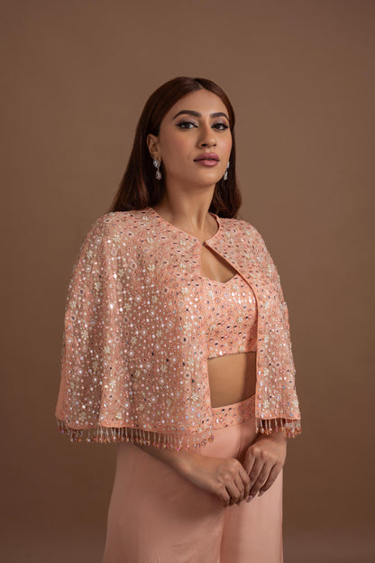 PEACH PANT SET WITH CAPE