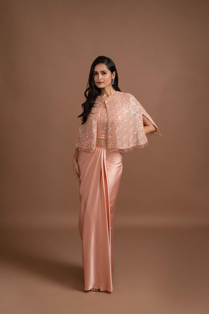 PEACH SKIRT SET WITH CAPE