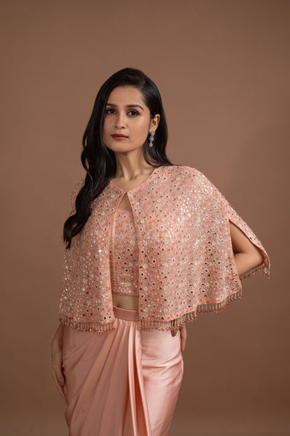PEACH SKIRT SET WITH CAPE