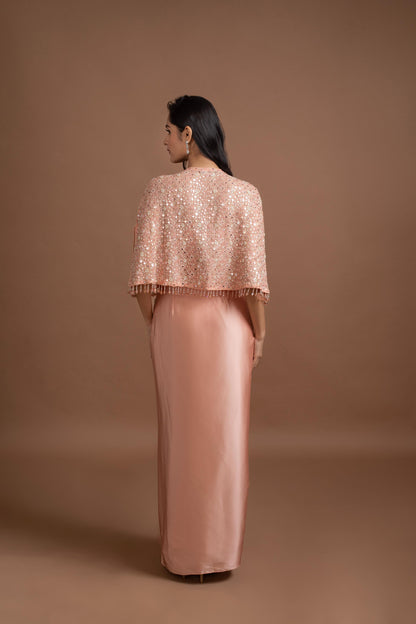 PEACH SKIRT SET WITH CAPE