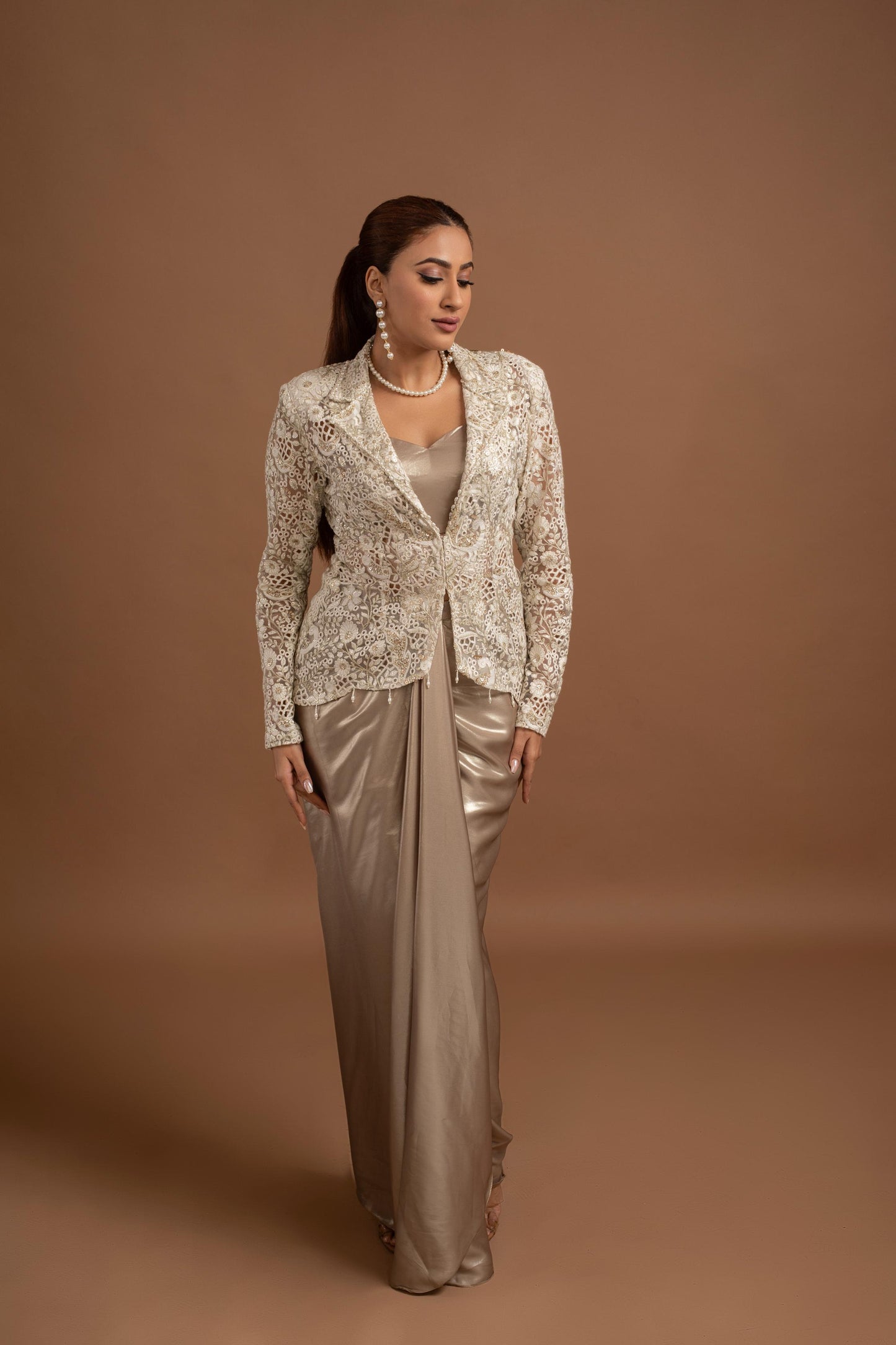 WHITE & GOLDEN SKIRT SET WITH JACKET