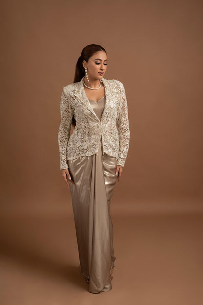 WHITE & GOLDEN SKIRT SET WITH JACKET