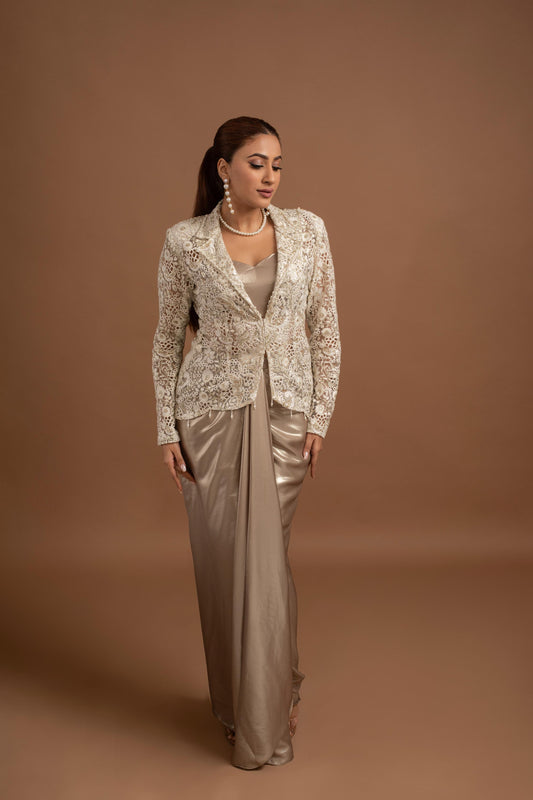 WHITE & GOLDEN SKIRT SET WITH JACKET