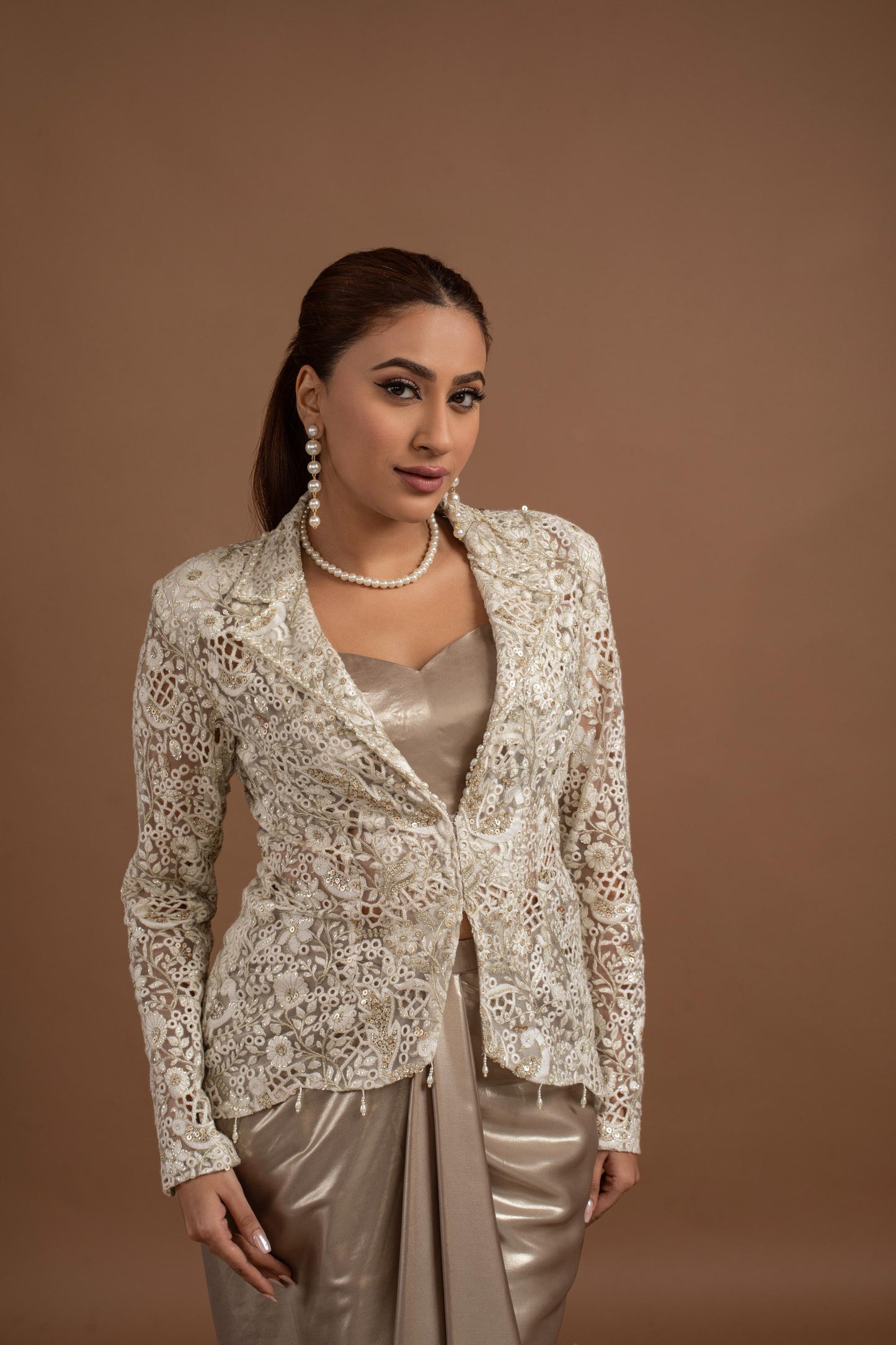 WHITE & GOLDEN SKIRT SET WITH JACKET