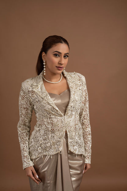 WHITE & GOLDEN SKIRT SET WITH JACKET