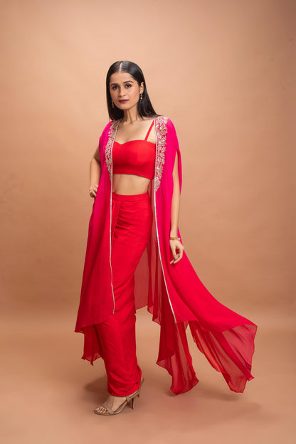 RED & PINK SHADED SKIRT SET