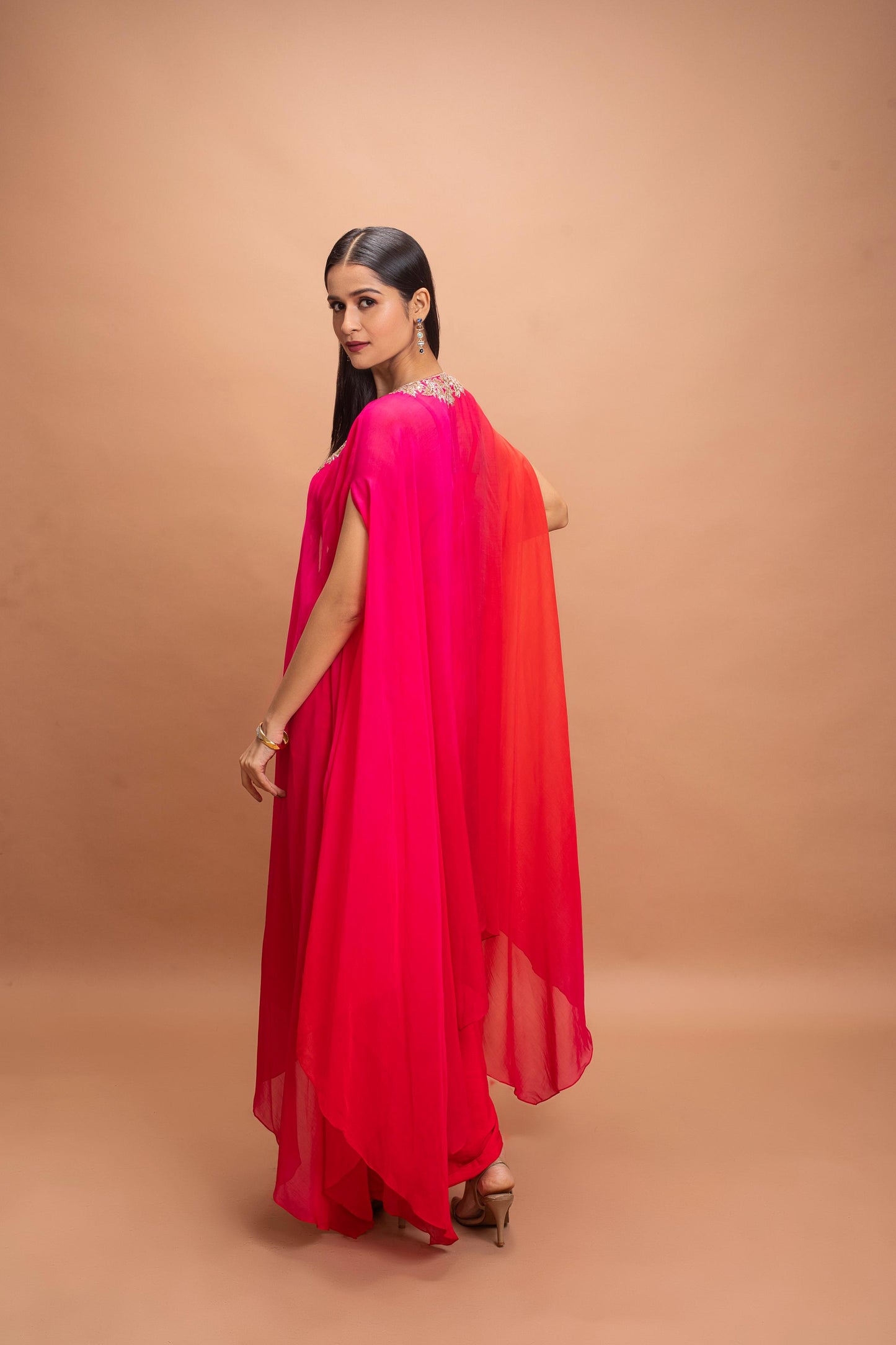 RED & PINK SHADED SKIRT SET