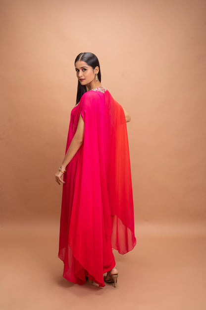 RED & PINK SHADED SKIRT SET