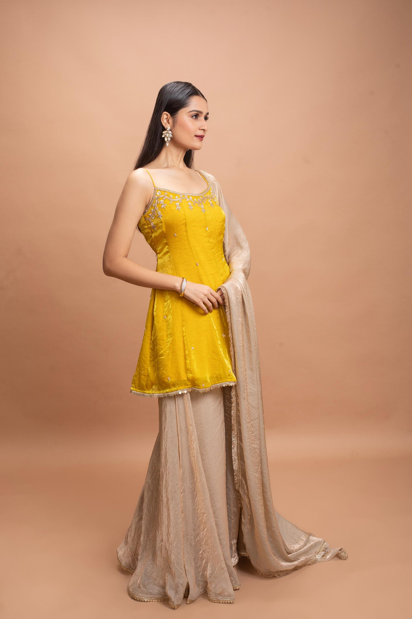 YELLOW & BEIGE FLARED PANT SET