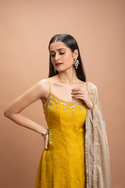 YELLOW & BEIGE FLARED PANT SET
