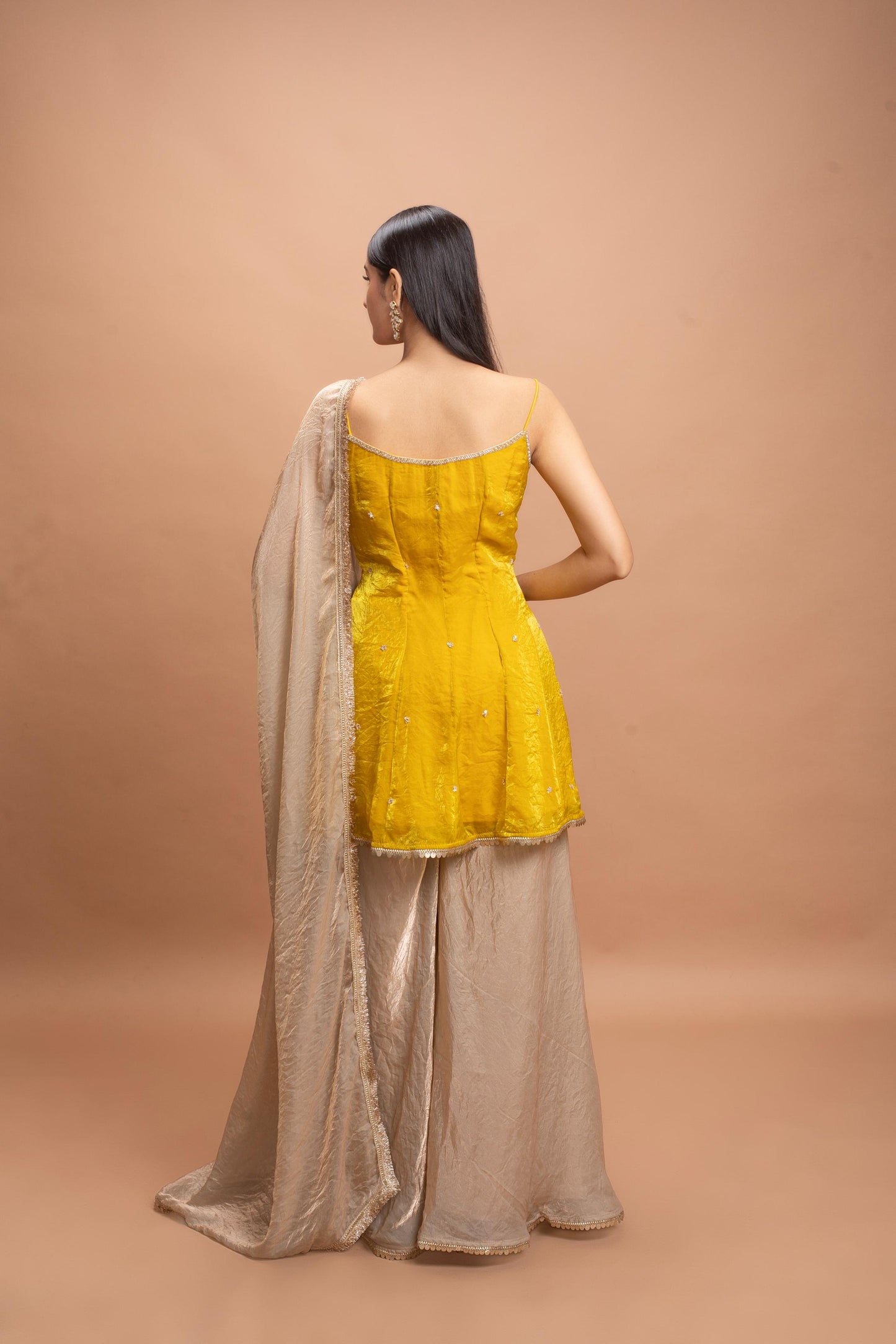 YELLOW & BEIGE FLARED PANT SET
