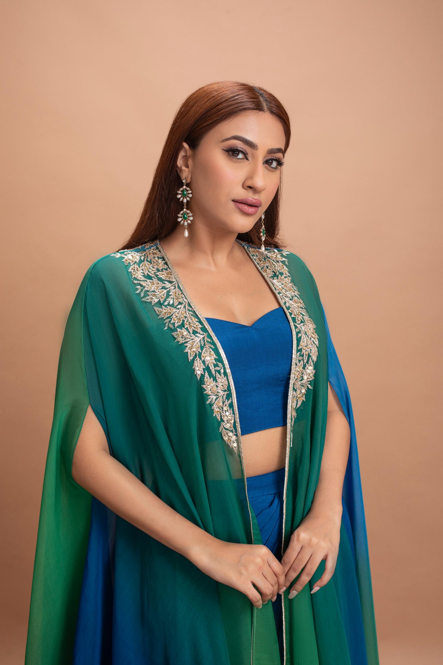 BLUE GREEN SHADED SKIRT SET