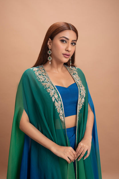 BLUE GREEN SHADED SKIRT SET