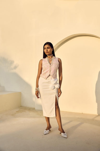 BABY PINK WAIST COAT WITH WHITE SKIRT