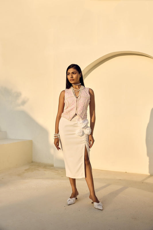 BABY PINK WAIST COAT WITH WHITE SKIRT