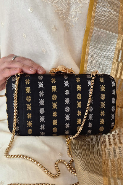 PALKI PURE KANCHI SILK CLUTCH - BLACK