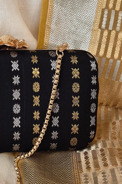 PALKI PURE KANCHI SILK CLUTCH - BLACK