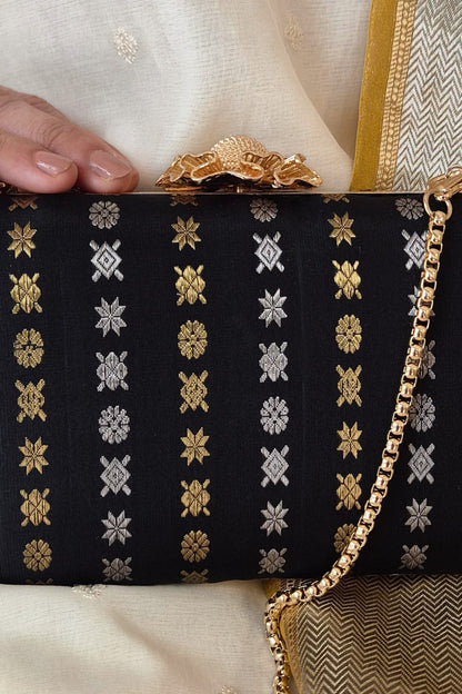 PALKI PURE KANCHI SILK CLUTCH - BLACK