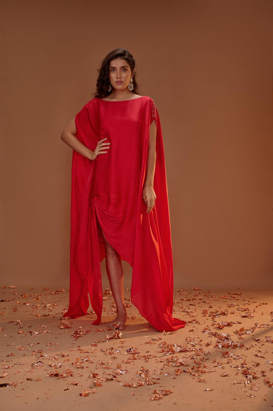 RED PLEATED KAFTAN