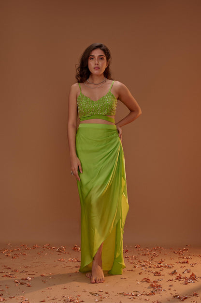 GREEN DHOTI WITH BUSTIER