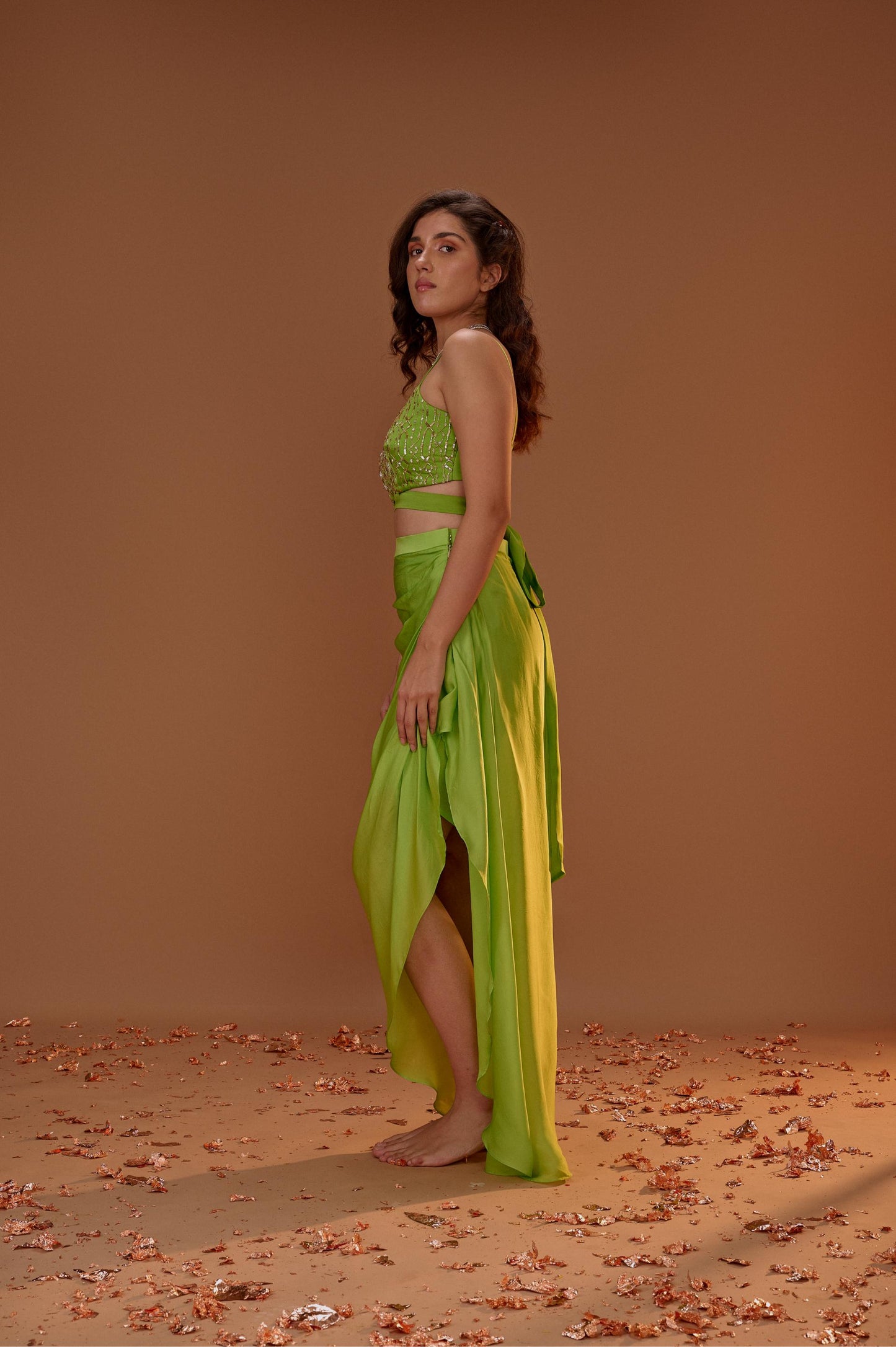 GREEN DHOTI WITH BUSTIER