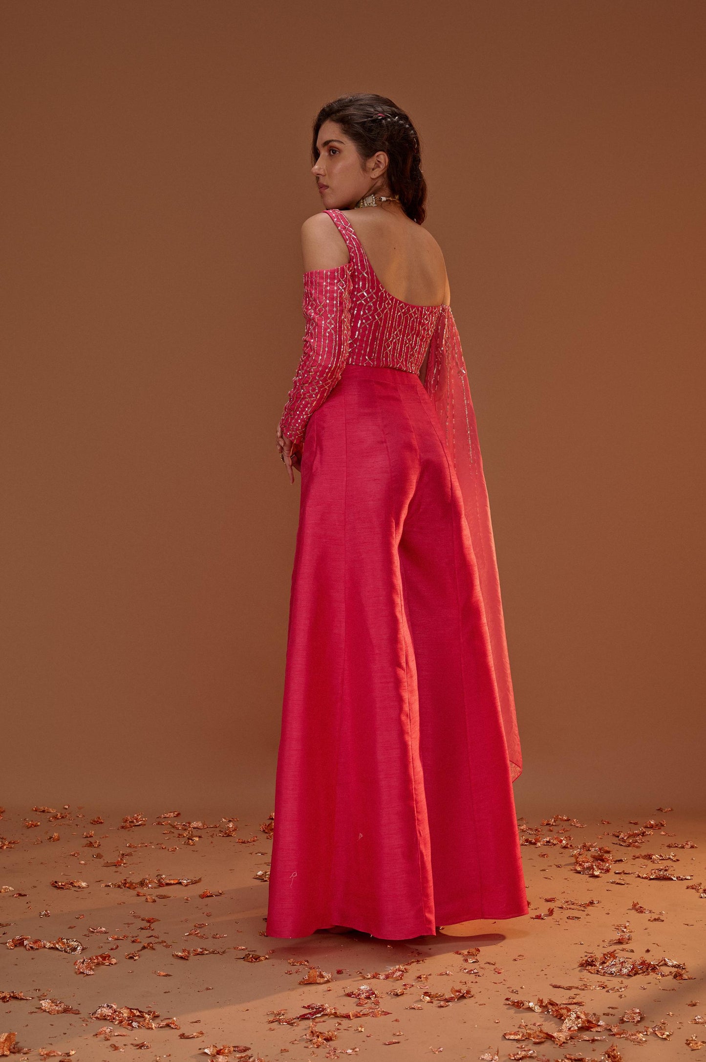 HOT PINK PALAZO WITH DRAPED CROP TOP